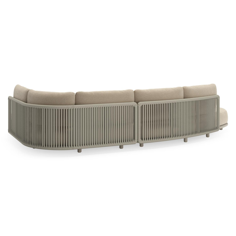 Salon de jardin d'angle Lomano en aluminium beige et corde luxe plate tissée verticalement beige et coussins en all weather cosytica Althea Chalk