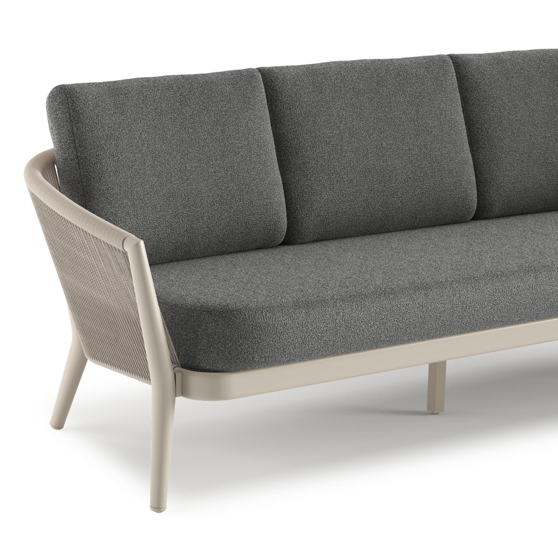 Canapé de jardin Orso en aluminium beige en corde ronde tissée verticalement beige et coussins en all weather cosytica Catania Black