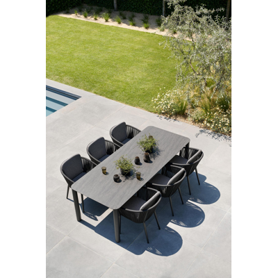 Orso tuintafel rechthoekig afgerond in zwart aluminium en volkeramiek basalt black - L 240 x B 100 x H 73.5 cm