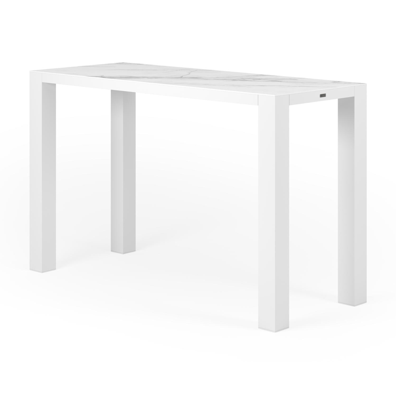 Nano bartafel in wit aluminium en volkeramiek calacatta - L 170 x B 70 x H 106 cm