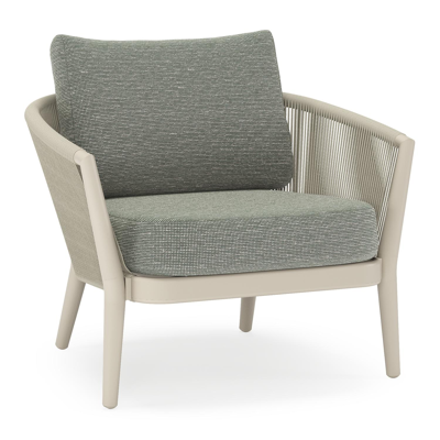 Fauteuil de jardin Orso en aluminium beige en corde ronde tissée verticalement beige et coussins en all weather sunbrella® luxe Slow Fern