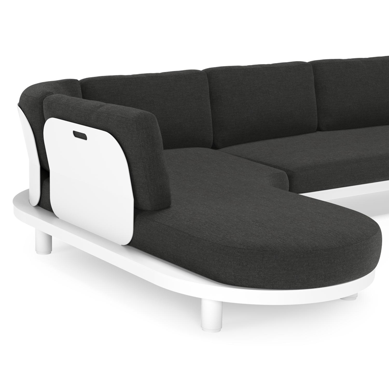 Salon de jardin d'angle Donato en aluminium blanc et coussins en all weather sunbrella® luxe Chartres Sooty