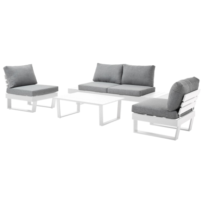 Alora loungeset in wit aluminium met grijs polyester kussens en loungetafel