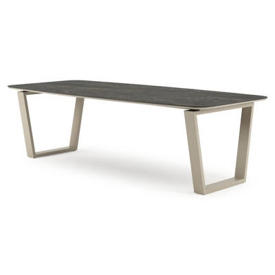 Pagino tuintafel bootvorm in beige aluminium en volkeramiek Black Obsession - L 255 x B 115 x H 73 cm