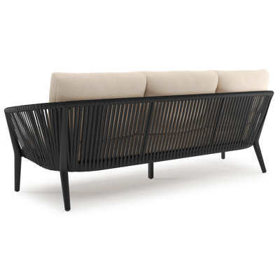 Orso loungebank in zwart aluminium en zwart verticaal geweven ronde rope met Heritage Papyrus all weather sunbrella® luxe kussen