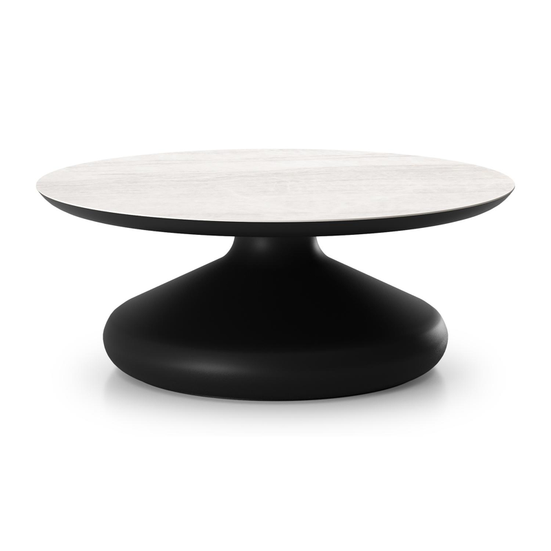 Bomero loungetafel rond in zwart aluminium en volkeramiek Taj Mahal - Dia. 84 x H 32.2 cm