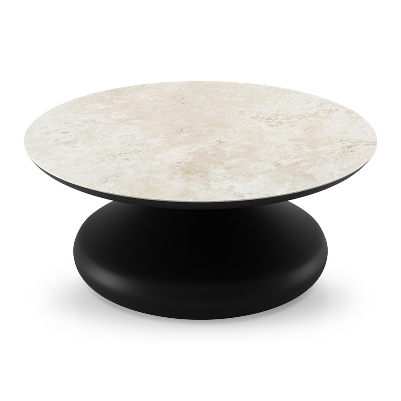 Bomero loungetafel rond in zwart aluminium en volkeramiek Rapolano - Dia. 84 x H 32.2 cm