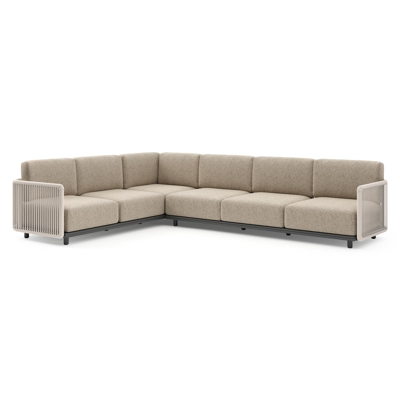 Organo loungehoek in zwart aluminium en beige verticaal geweven luxe vlakke rope met bora jungle all weather Cosytica kussen