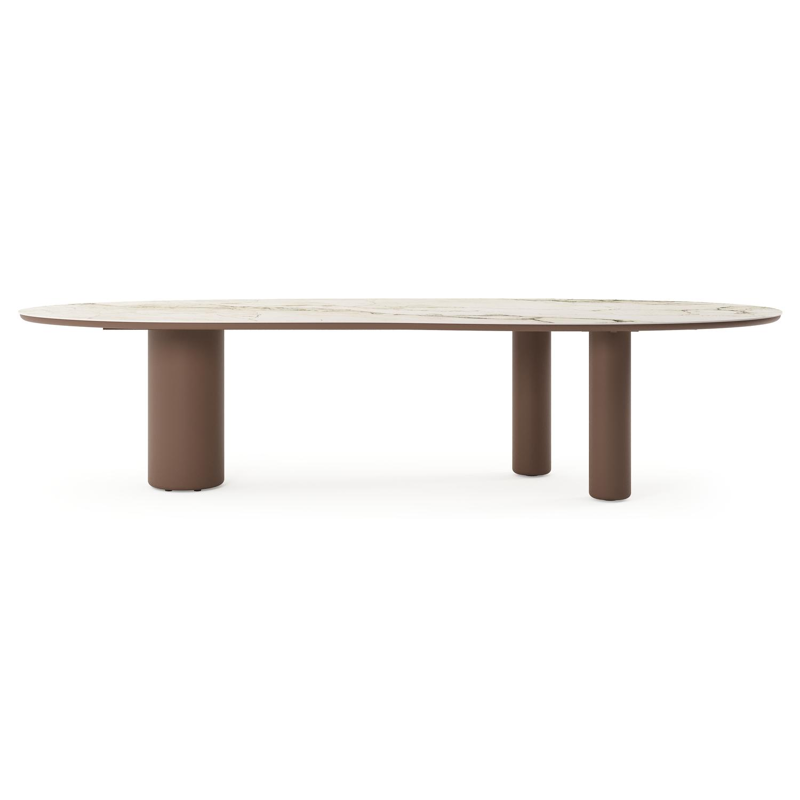 Table de jardin Amico organique en taupe aluminium et céramique pleine Colorado Dunes - Lg. 320 x Lrg. 120 x Haut. 73.5 cm