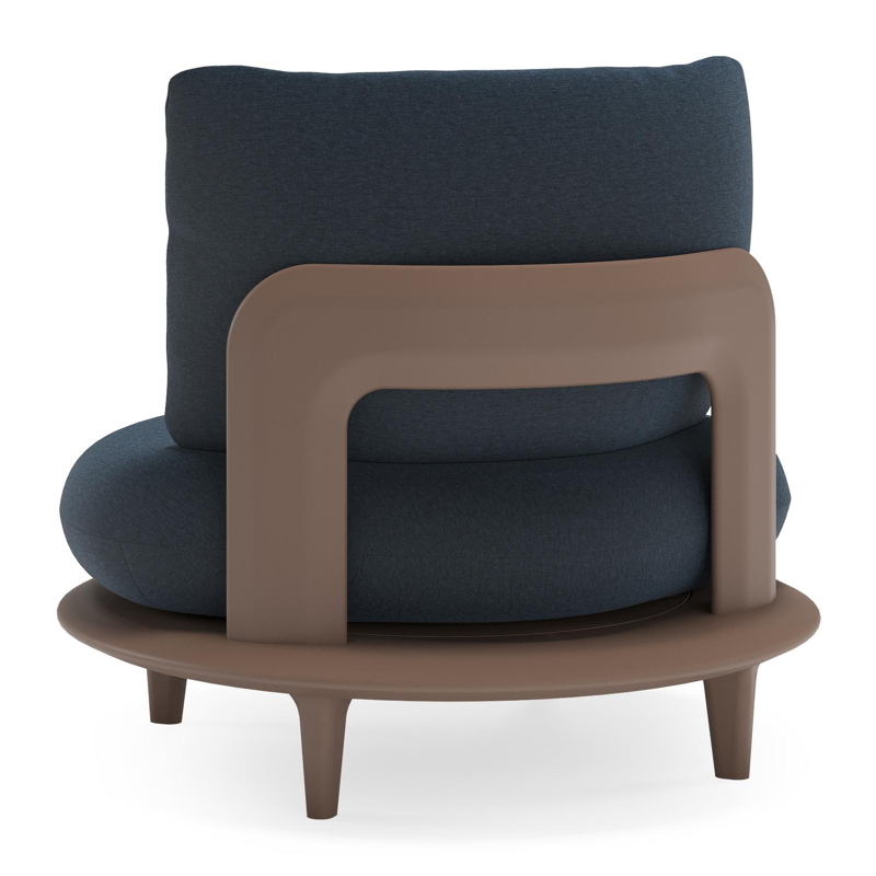Bomero loungestoel in taupe aluminium met heritage indigo all weather sunbrella® luxe kussen