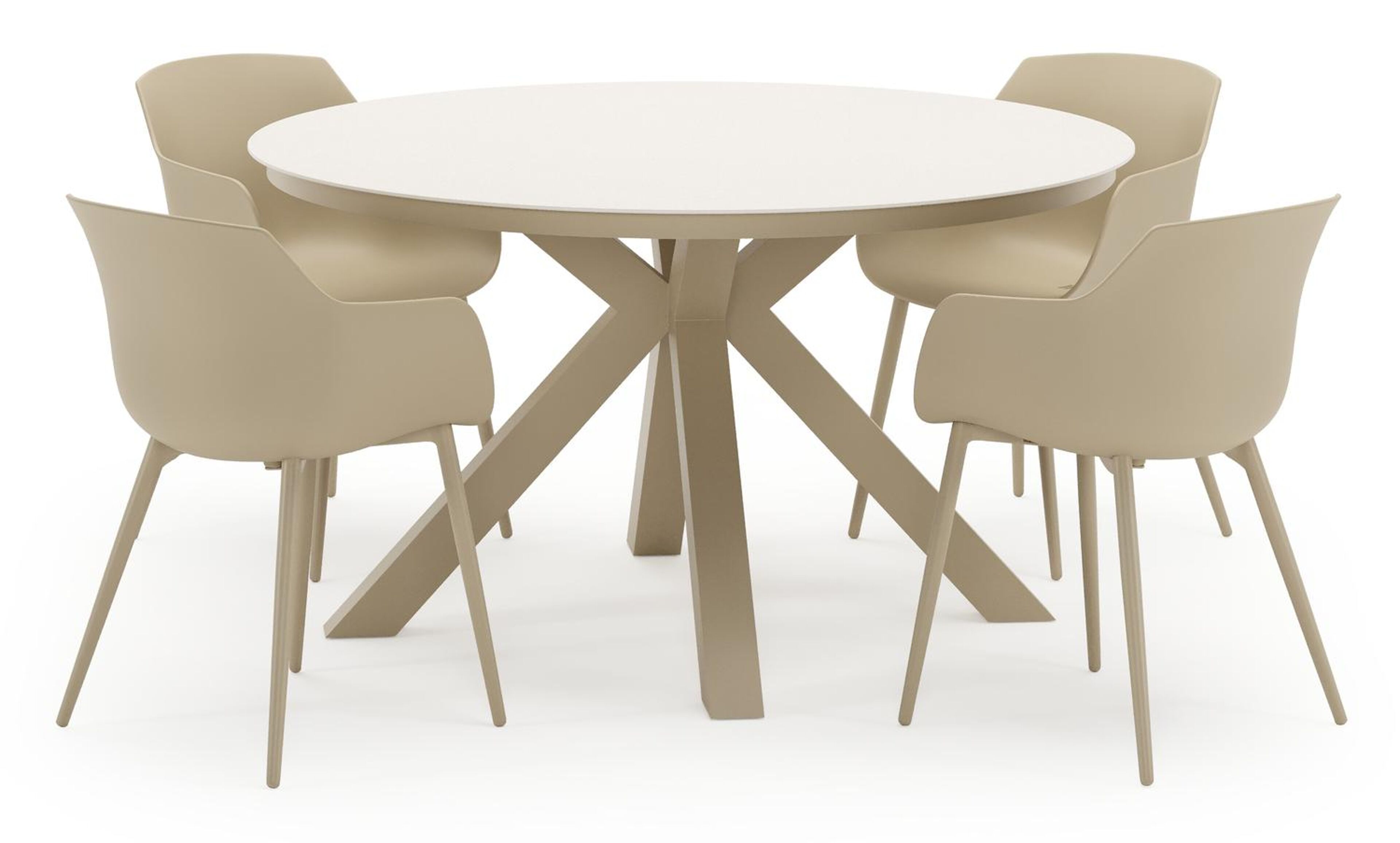 Tora tuinset in beige aluminium en beige sintered stone met 4 Paco tuinstoelen