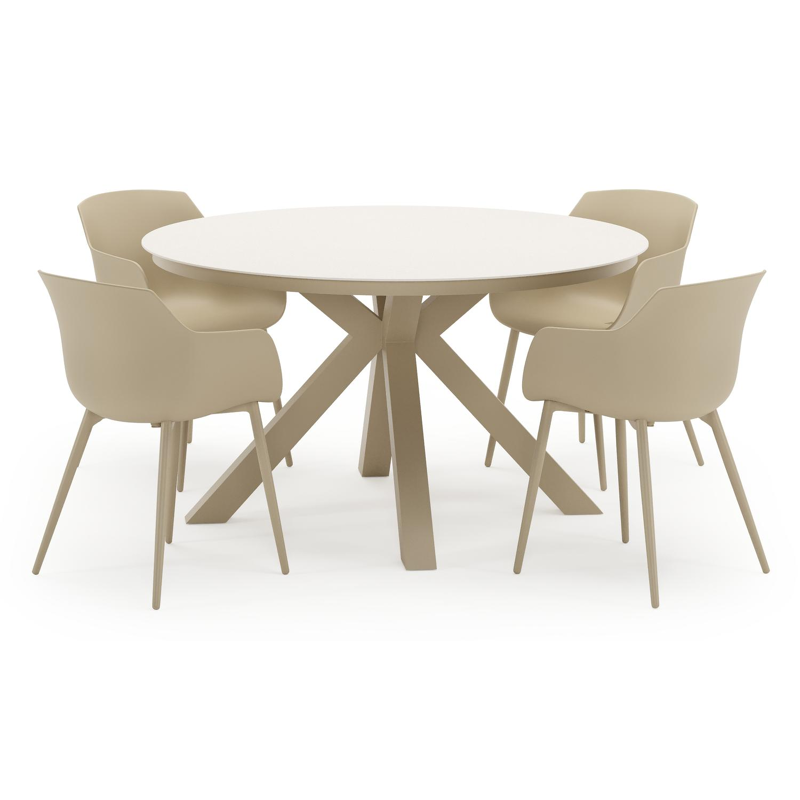 Tora tuinset in beige aluminium en beige sintered stone met 4 Paco tuinstoelen
