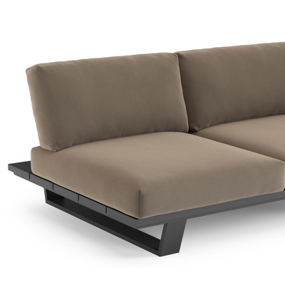 Pagino loungebank in zwart aluminium met natte heather grey all weather sunbrella® luxe kussen