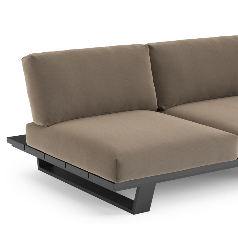 Pagino loungebank in zwart aluminium met natte heather grey all weather sunbrella® luxe kussen