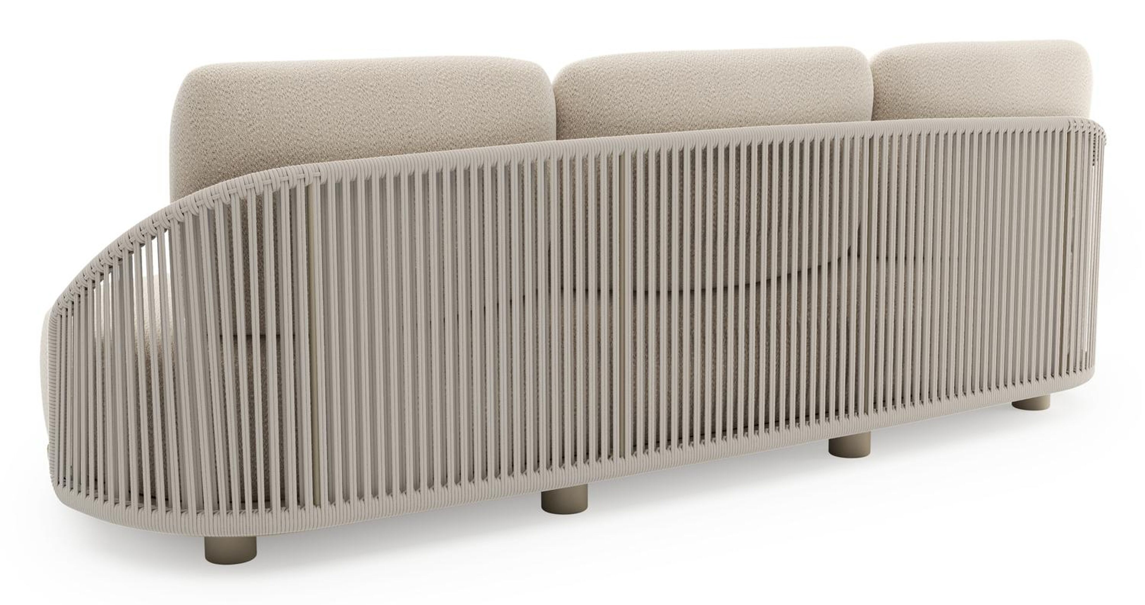 Vadelo loungebank in beige aluminium en beige verticaal geweven ronde rope met lopi sand all weather sunbrella® luxe kussen