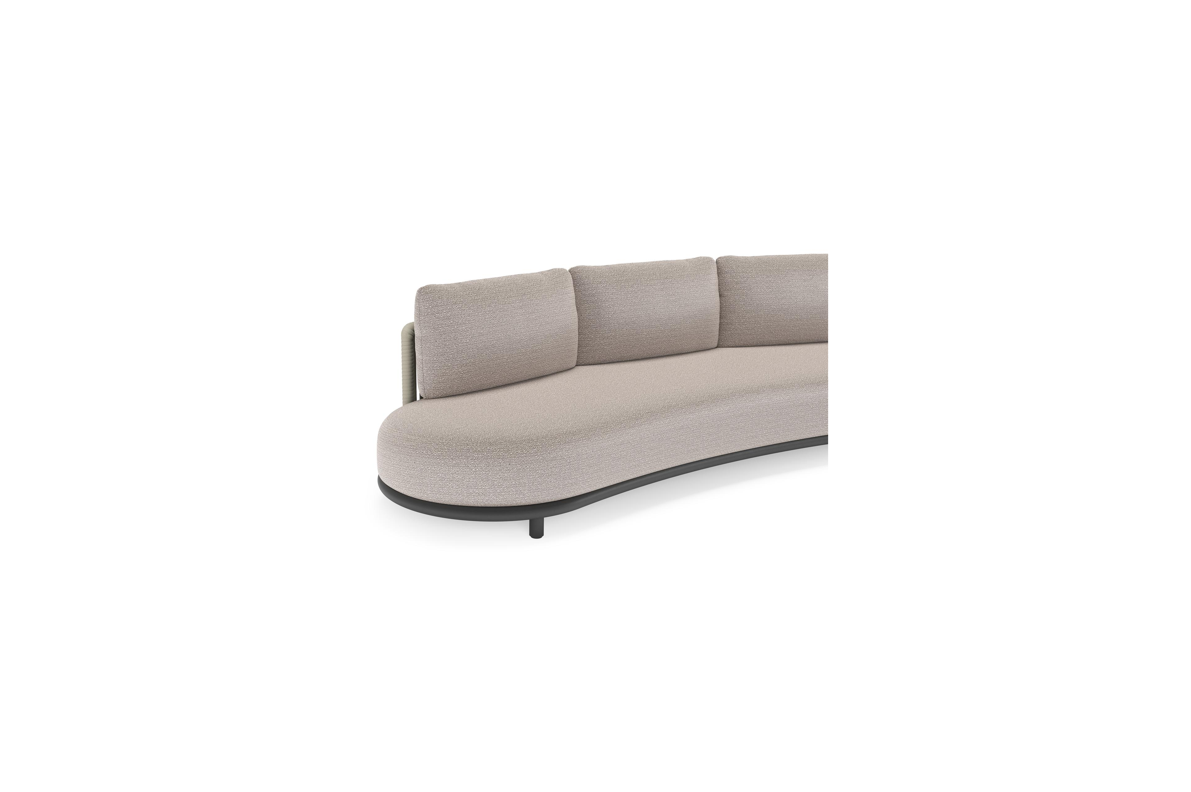 Lomano loungebank in zwart aluminium en beige verticaal geweven luxe vlakke rope met Wander Granite all weather sunbrella® luxe