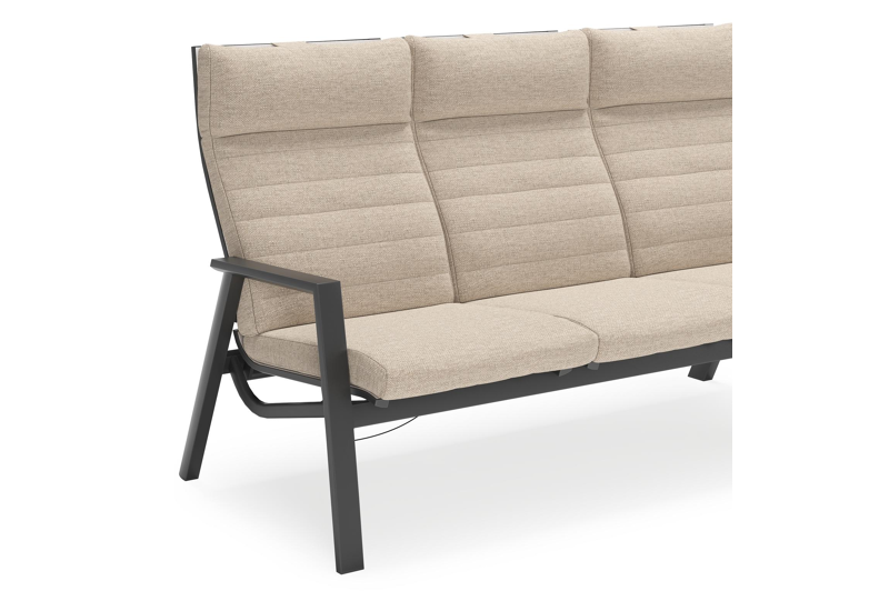 Canapé de jardin Prato en aluminium noir avec coussin en weather+ softtouch rustic