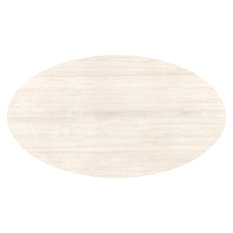 Table de jardin Fano ovale en aluminium beige et céramique pleine Travertino Bianco - Lg. 238 x Lrg. 135 x Haut. 75 cm