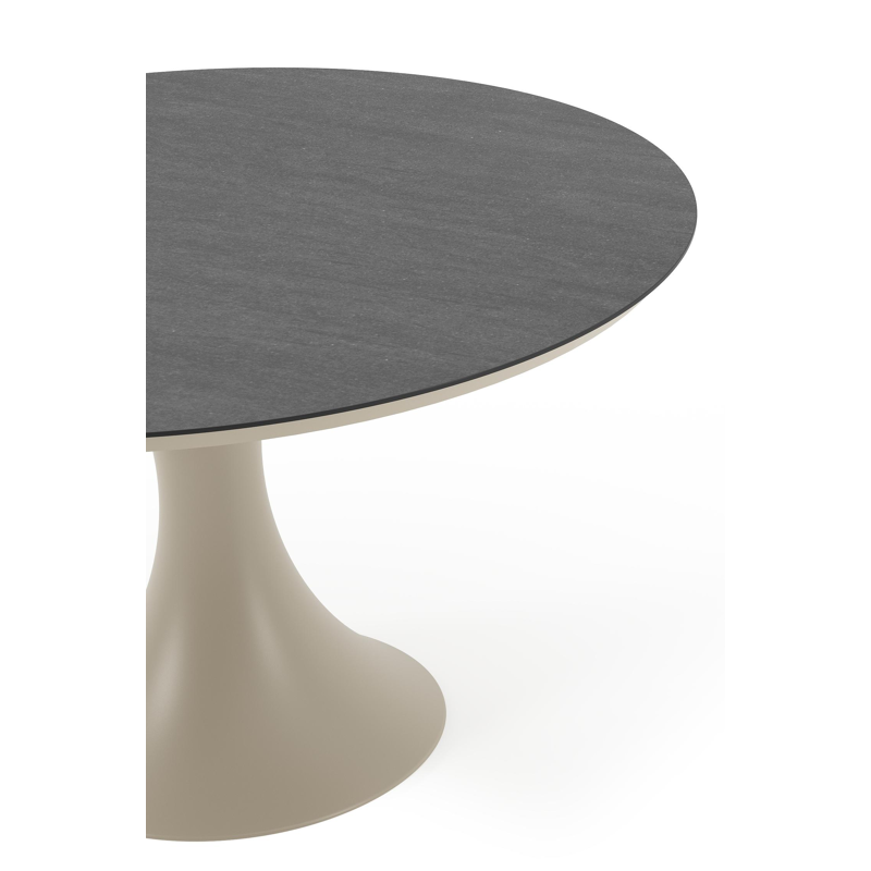 Table de jardin Fano ronde en aluminium beige et céramique pleine Basalt Black - Diam. 130 x Haut. 75 cm