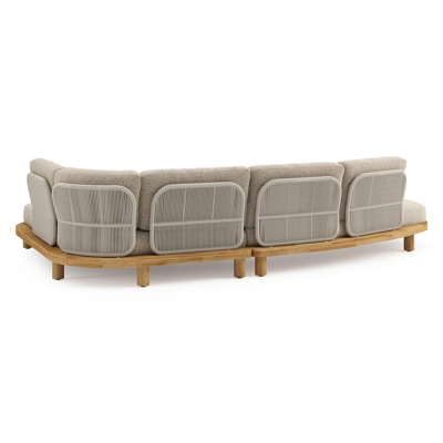 Donato loungehoek in teak en beige verticaal geweven ronde rope met all weather cosytica Bora Jungle kussen