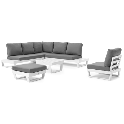 Modica lounge poef in wit aluminium met grijs textilene kussen