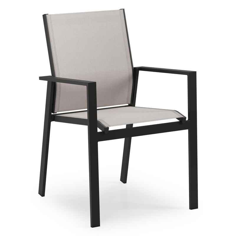Chaise de jardin Bahia en aluminium noir et textilène beige