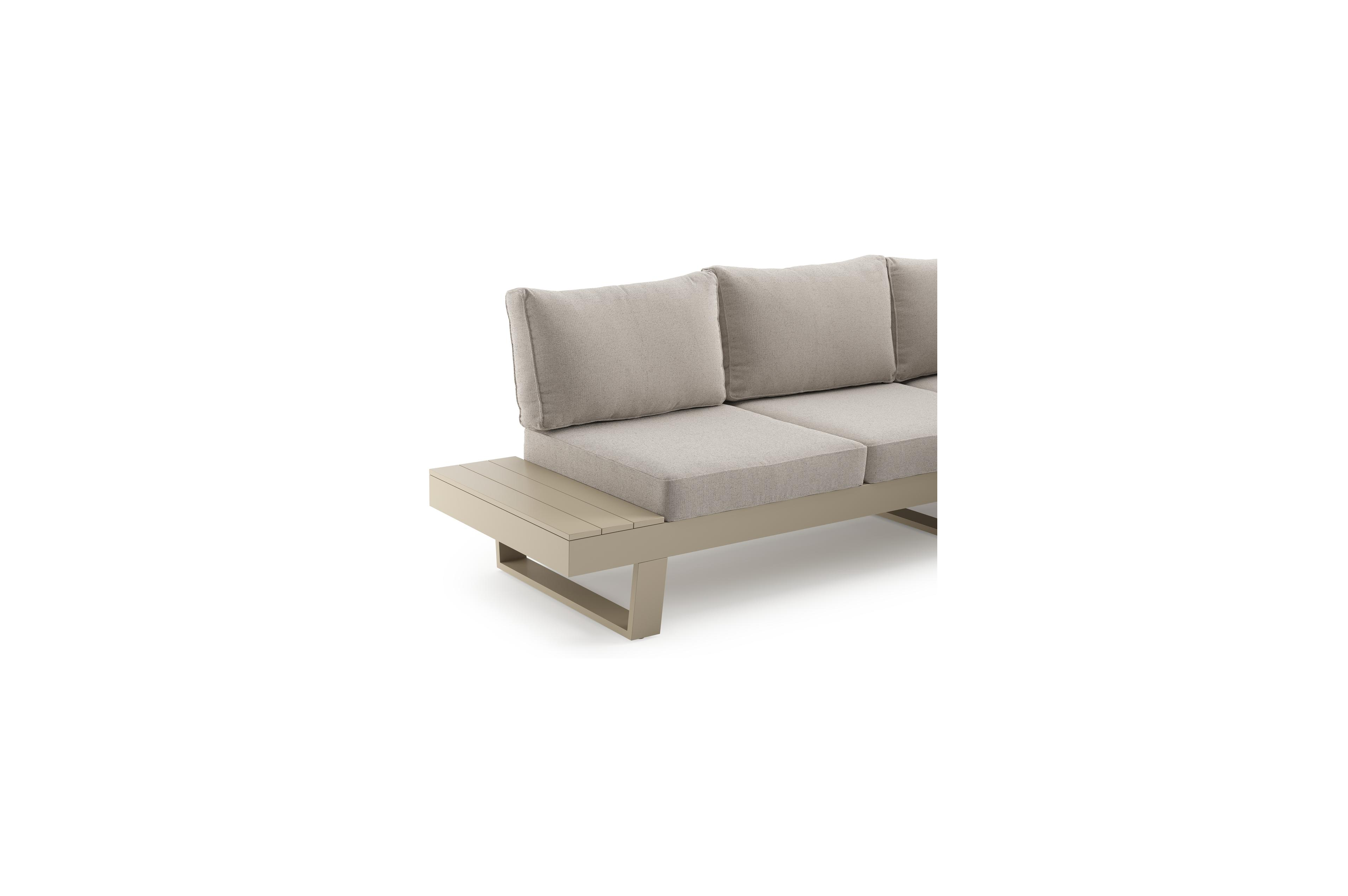 Alora loungehoek in beige aluminium met beige weather+ softtouch kussens en loungetafel