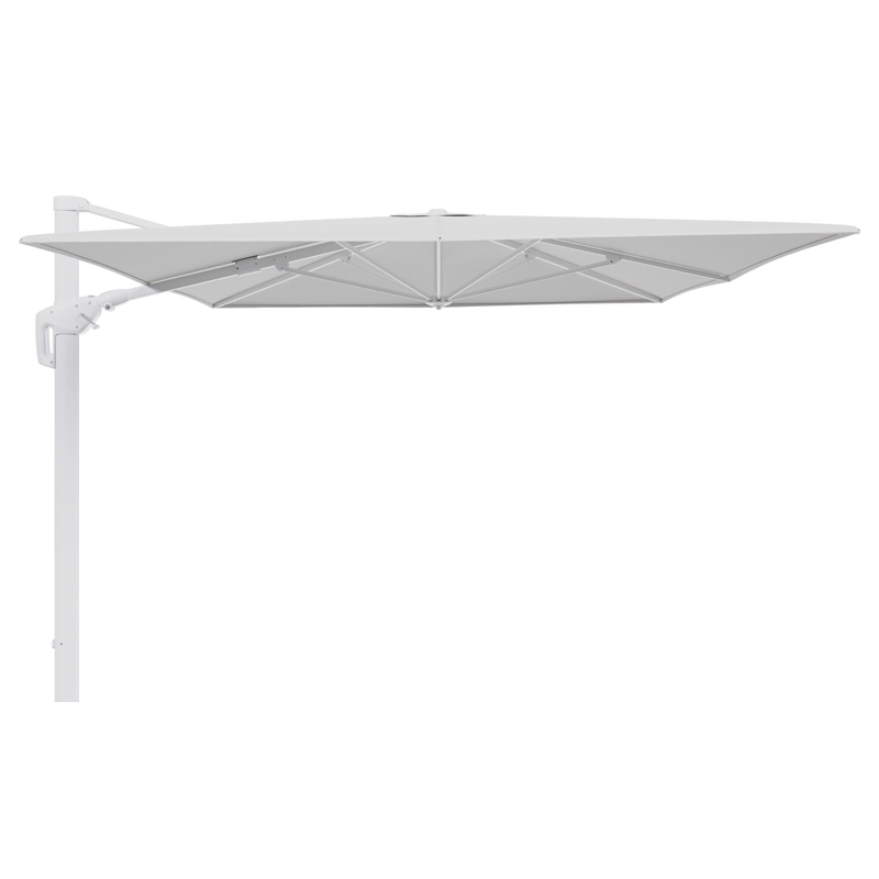 Minore zweefparasol tiltfunctie in wit aluminium en parasoldoek in All Weather Solica Ego Birch  - L1 400 x L2 300 cm (zonder voet)