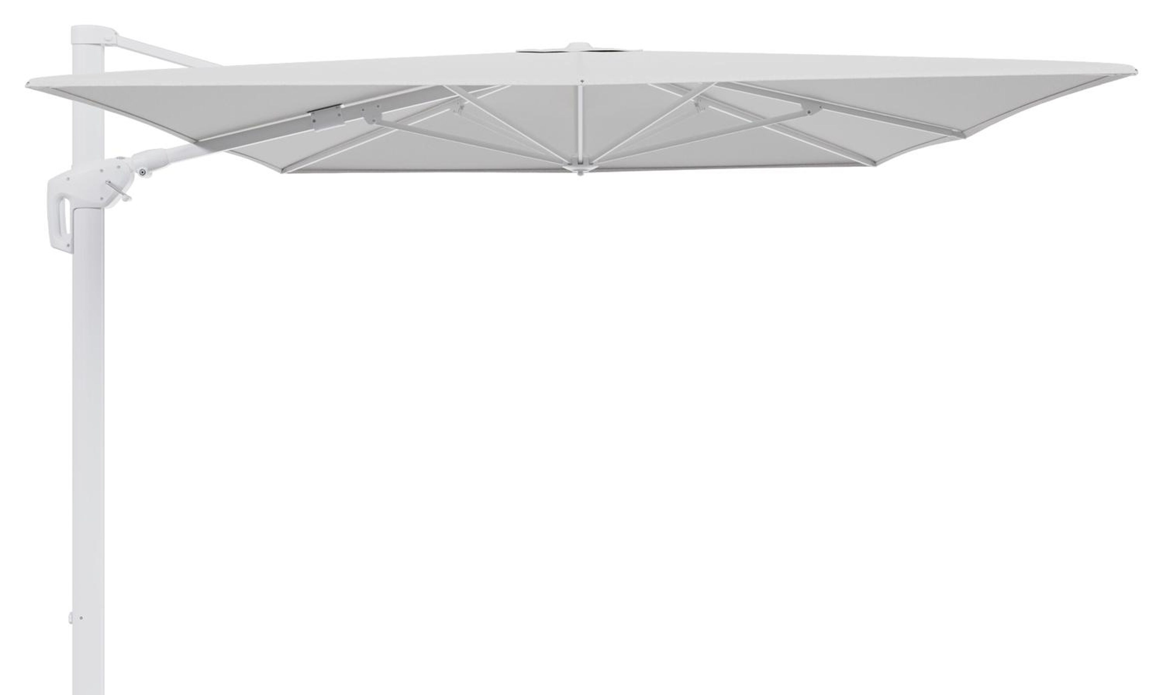 Minore zweefparasol tiltfunctie in wit aluminium en parasoldoek in All Weather Solica Ego Birch  - L1 400 x L2 300 cm (zonder voet)