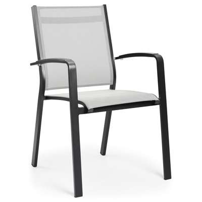 Lioni stapelbare tuinstoel in zwart aluminium en grijs textilene