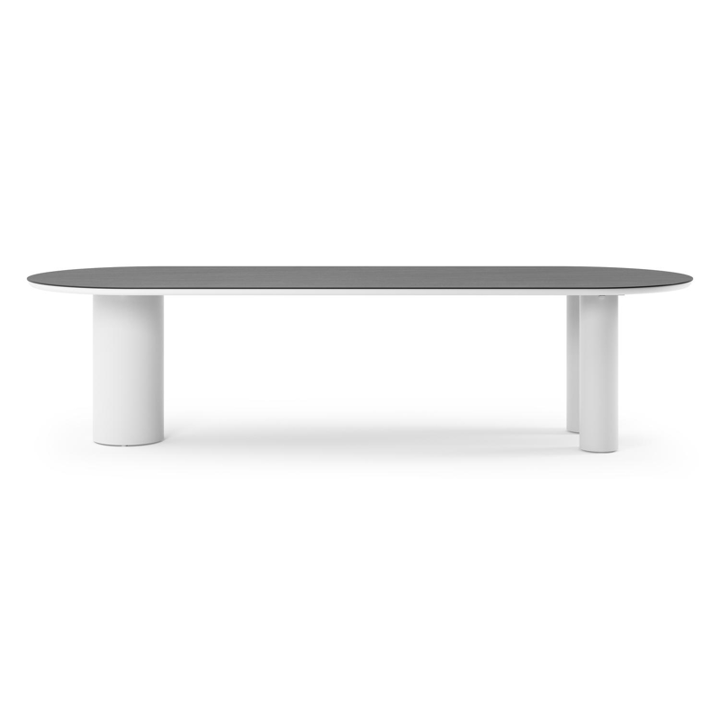 Como tuintafel ovaal in wit aluminium en volkeramiek Basalt Black - L 300 x B 110 x H 74 cm