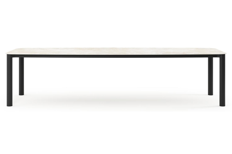 Orso tuintafel bootvorm in zwart aluminium en volkeramiek Rapolano L 315 x B 115 cm