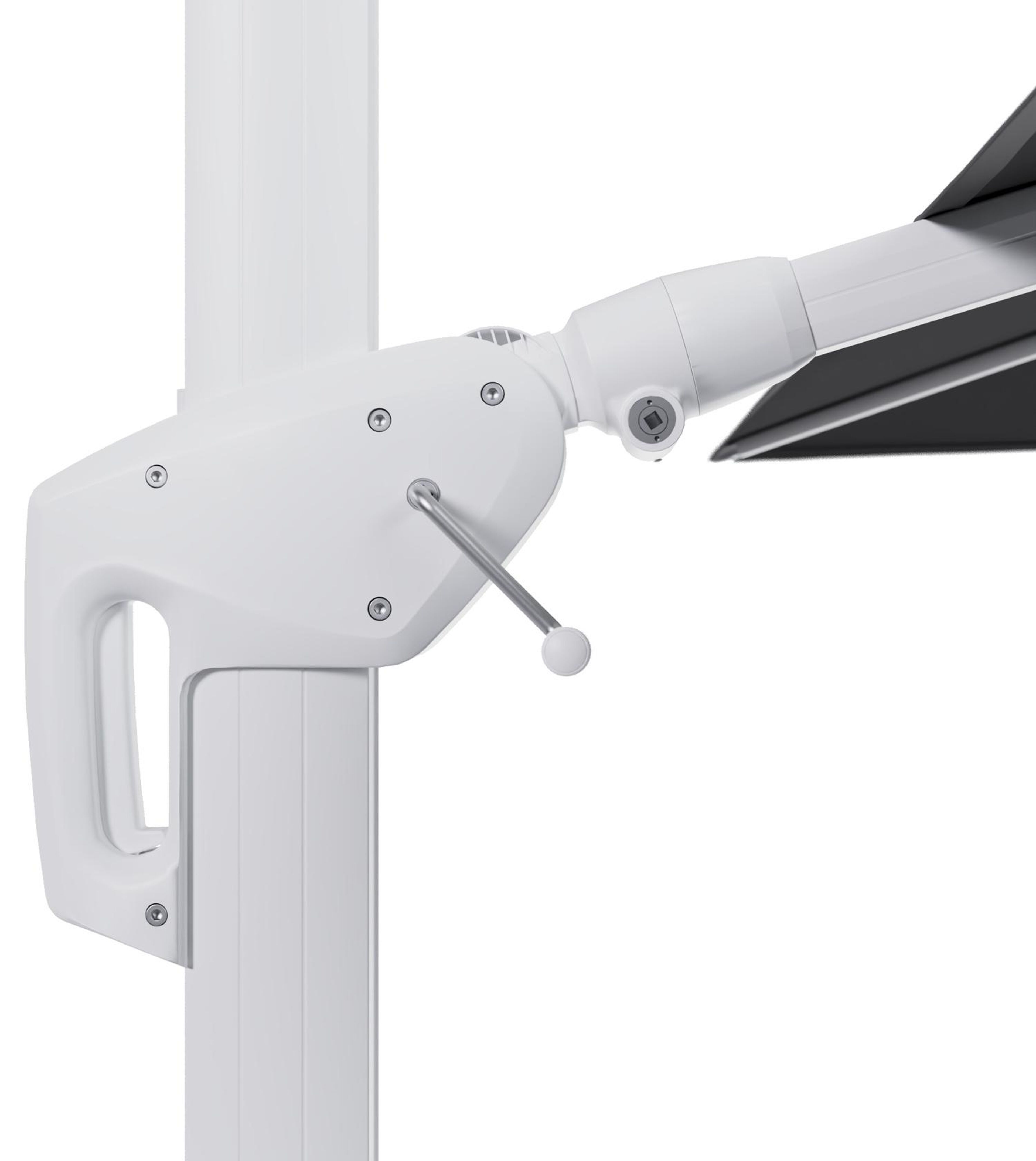 Parasol pendant Minore avec fonction tilt en aluminium blanc avec toile de parasol en all weather sunbrella® luxe natte charcoal chine - Larg1 350 x Larg2 350 cm (sans pied de parasol)