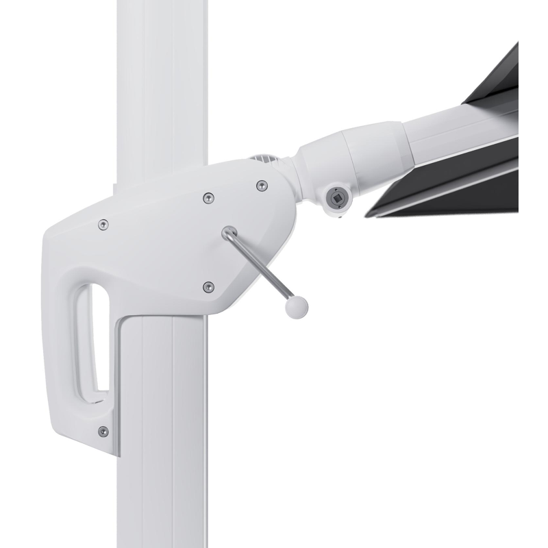 Minore zweefparasol met tiltfunctie in wit aluminium met natte charcoal chine all weather sunbrella® luxe parasoldoek - L1 350 x L2 350 cm (zonder voet)