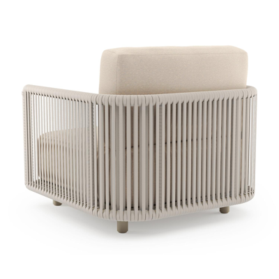 Organo loungestoel in beige aluminium en beige verticaal geweven luxe vlakke rope met heritage papyrus all weather Sunbrella® luxe kussen