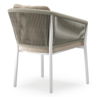 Gerona tuinstoel in wit aluminium en beige verticaal geweven ronde rope met kussen in Rustic Weather+ Softtouch