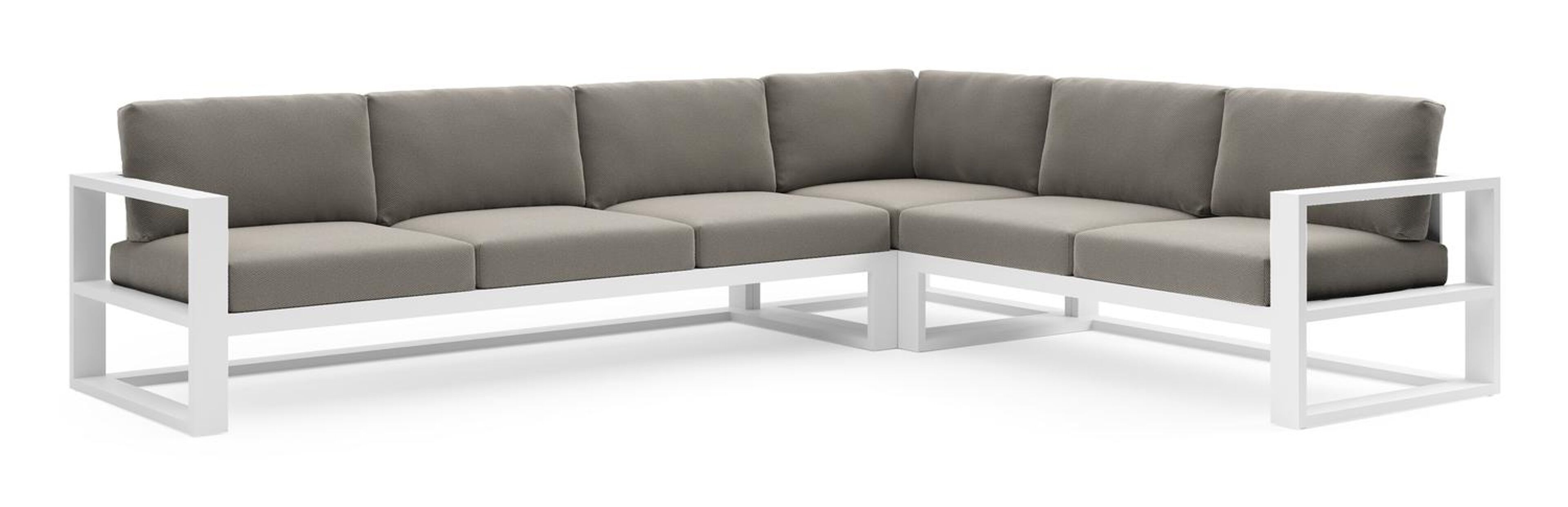 Verato loungehoek in wit aluminium met lopi charcoal all weather sunbrella® luxe kussen
