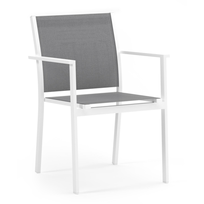 Feltro tuinset in wit aluminium en naturel teak tafelblad met 2 stapelbare Bareto tuinstoelen