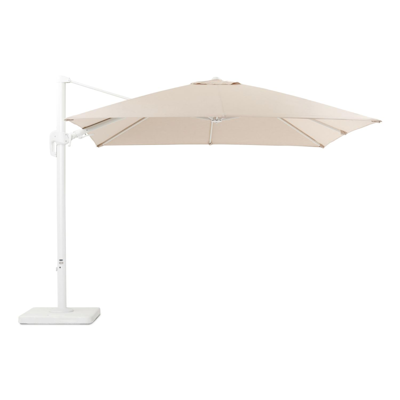 Rufina zweefparasol met tiltfunctie in wit aluminium met beige all weather sunbrella® premium parasoldoek - L1: 300 x L2: 300 cm (met voet)
