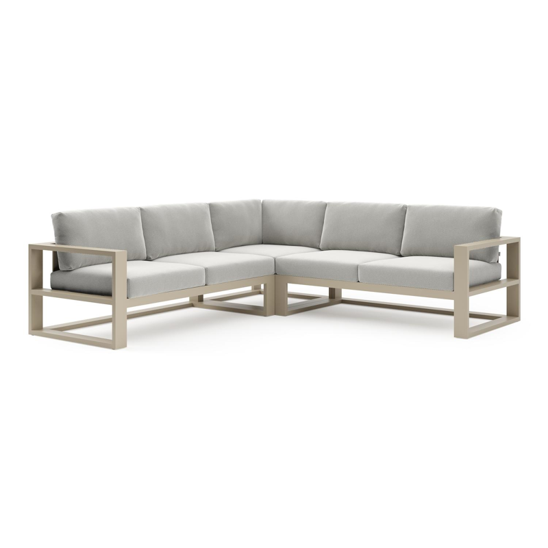 Verato loungehoek in beige aluminium met lopi ash all weather sunbrella® luxe kussen
