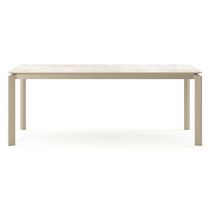 Table de jardin Cirello rectangulaire en aluminium beige et céramique pleine Rapolano - Lg. 200 x Lrg. 100 x Haut. 74.5 cm