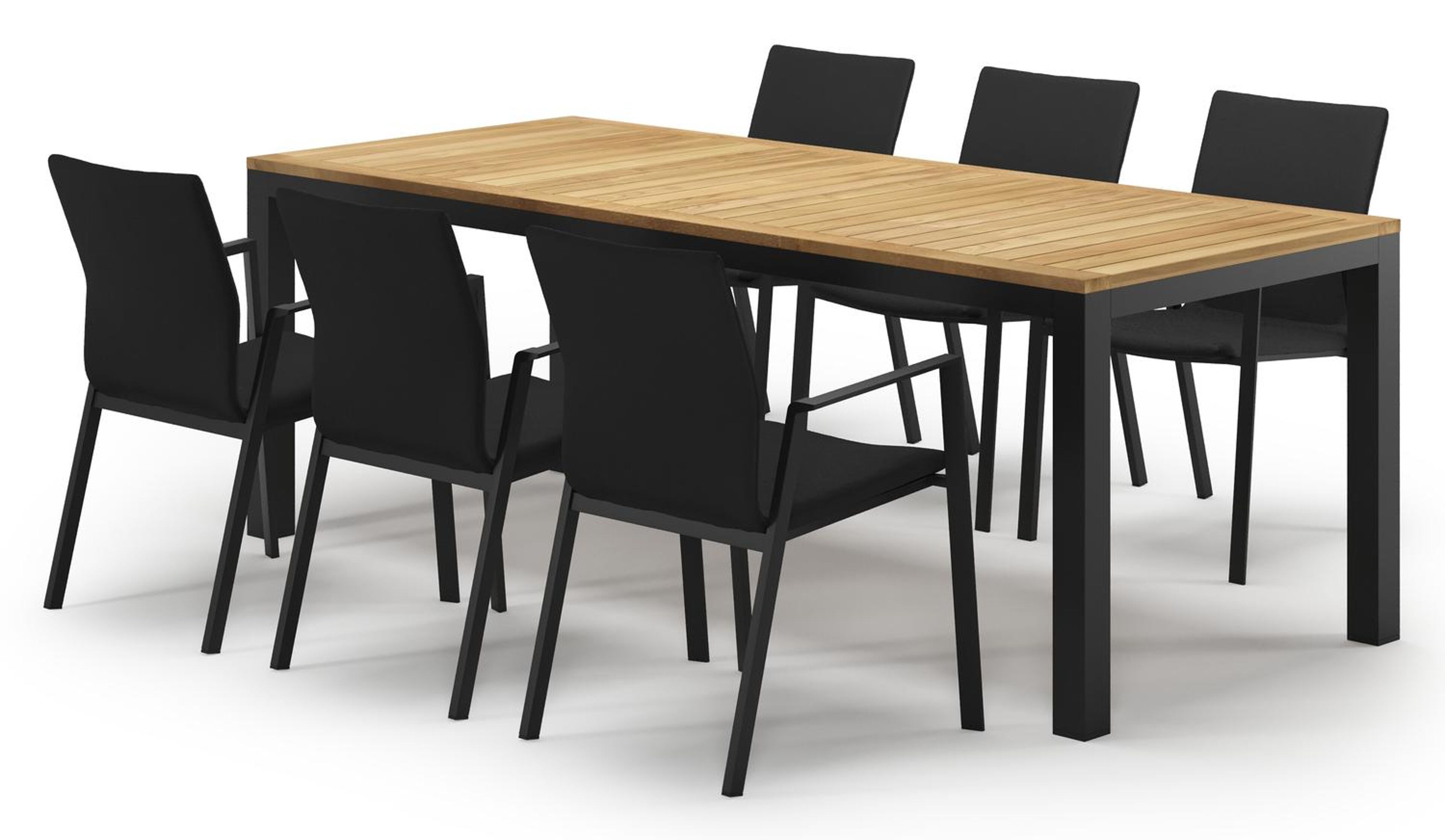 Varese tuinset in zwart aluminium en teak met 6 Madura tuinstoelen