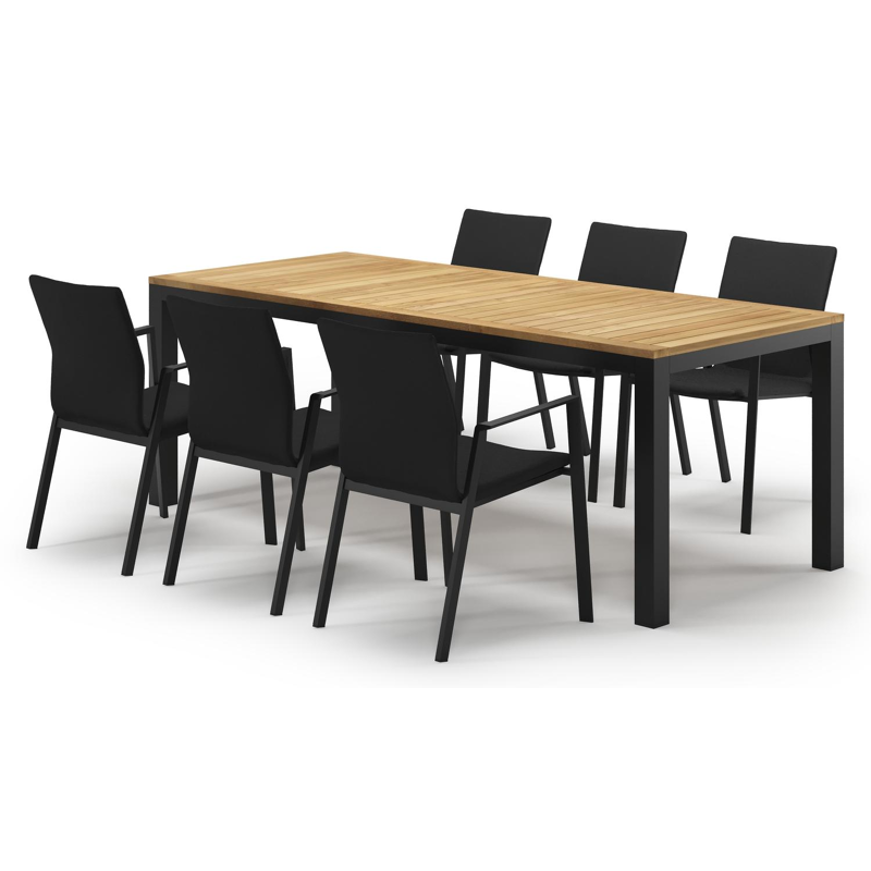 Varese tuinset in zwart aluminium en teak met 6 Madura tuinstoelen