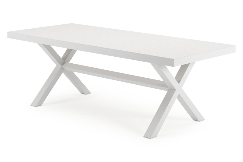 Reza tuintafel rechthoekig in wit aluminium en sintered stone Topo minerale - L 220 x B 92 x H 73.5 cm