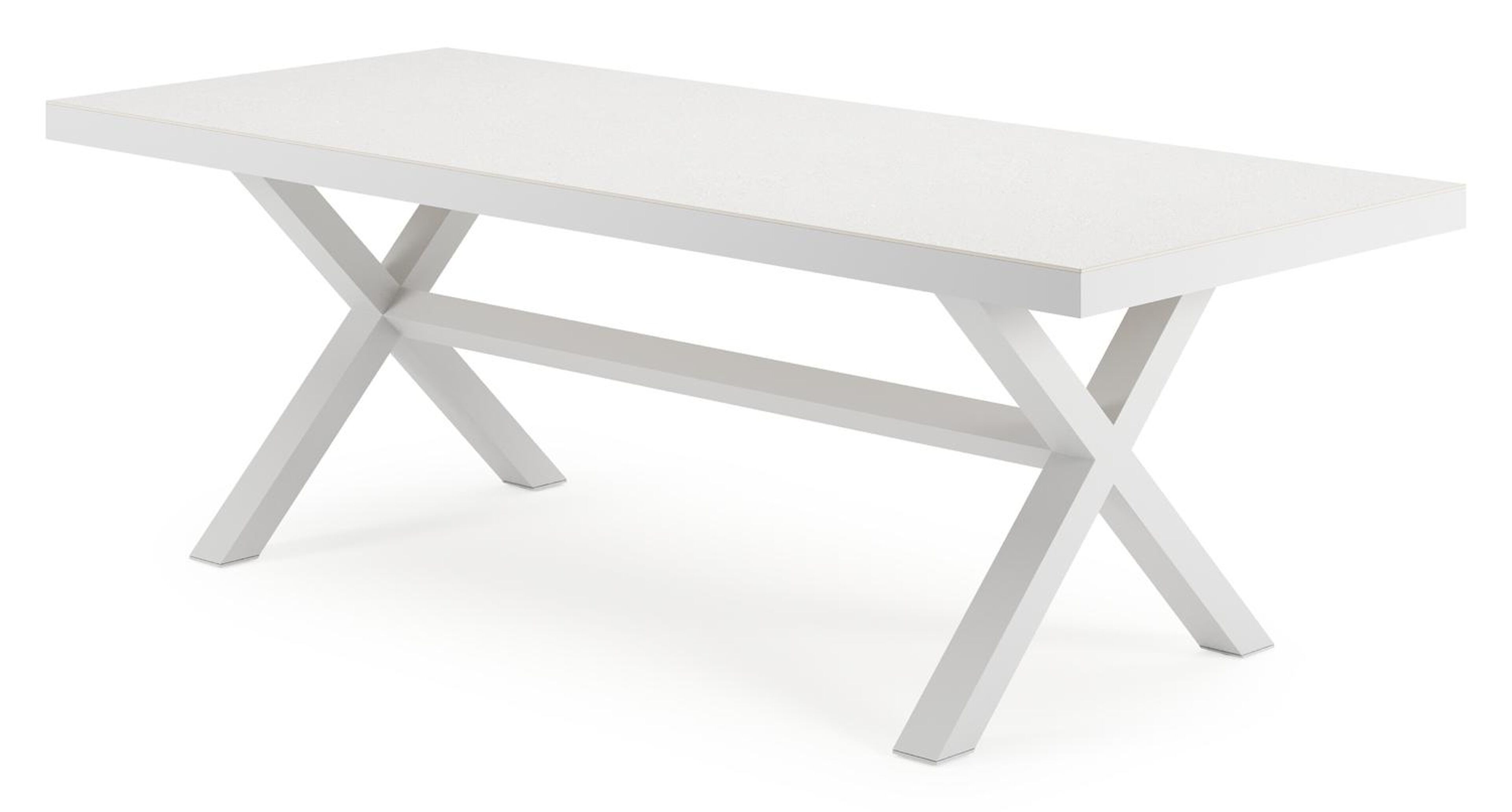 Table de jardin rectangulaire Reza en aluminium blanc et sintered stone Topo minérale - L 220 x l 92 x H 73,5 cm