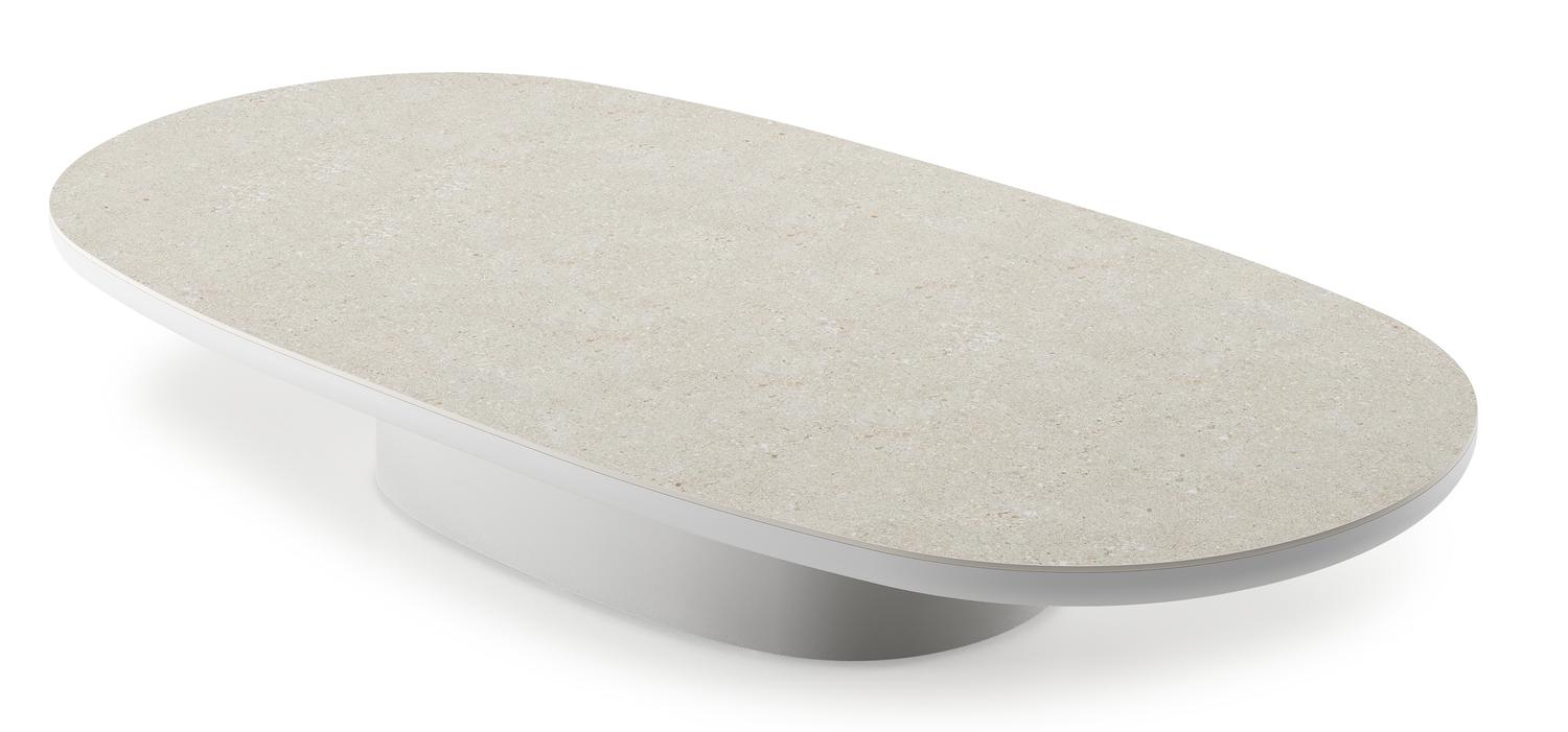 Amico loungetafel bombo in wit aluminium en volkeramiek Shilin - L 171 x B 89 x H 24 cm