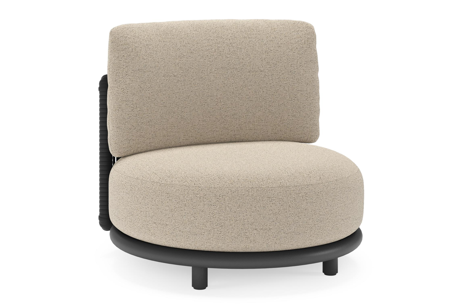 Lomano loungestoel in zwart aluminium en beige verticaal geweven luxe vlakke rope met marbella beige all weather cosytica kussen