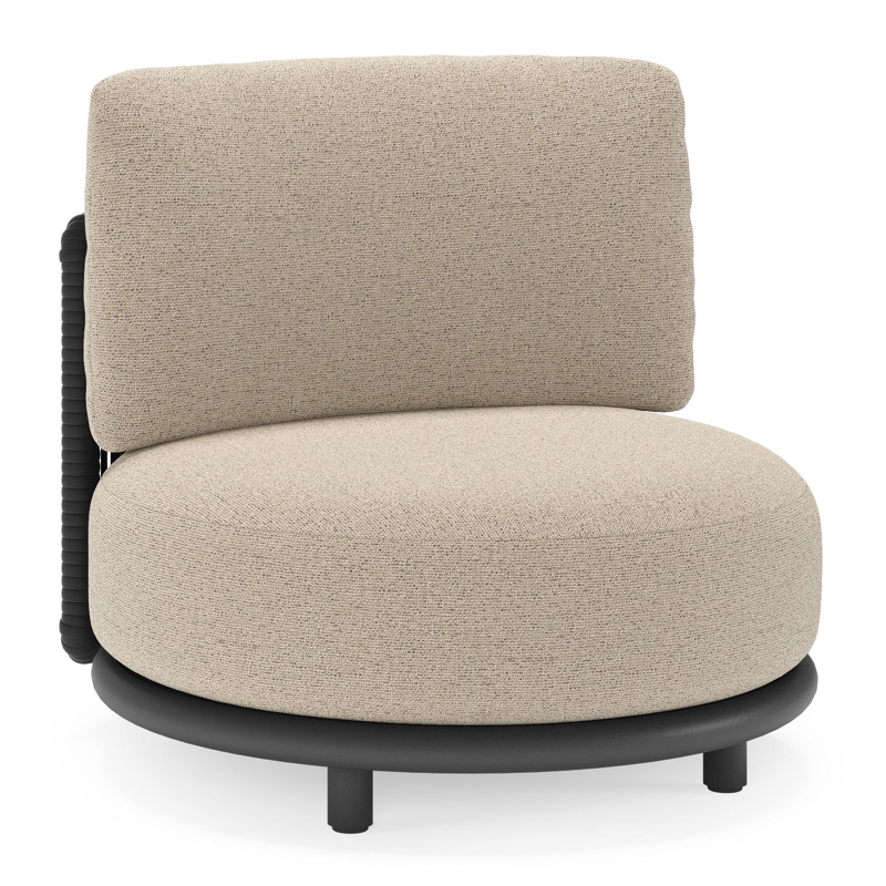 Lomano loungestoel in zwart aluminium en beige verticaal geweven luxe vlakke rope met marbella beige all weather cosytica kussen