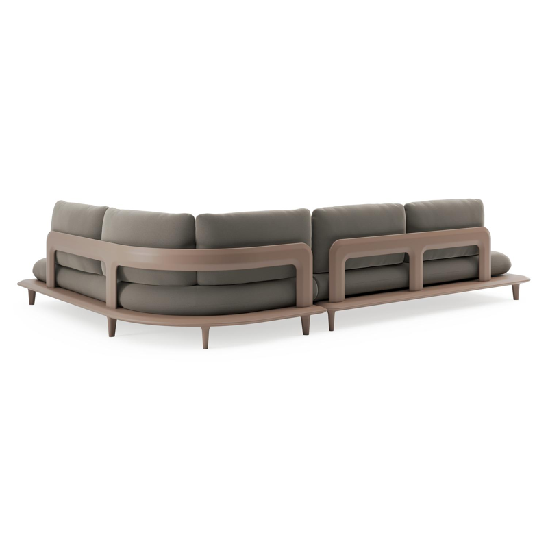 Bomero loungehoek in taupe aluminium met natte carbon beige all weather sunbrella® luxe kussen