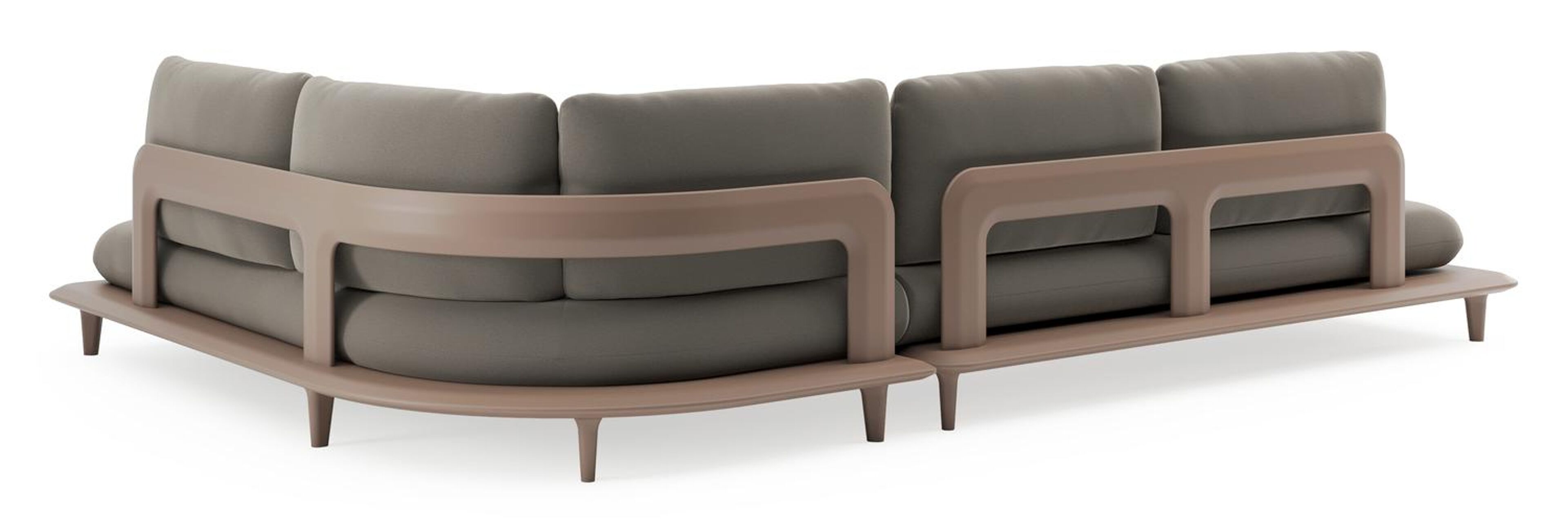 Bomero loungehoek in taupe aluminium met natte carbon beige all weather sunbrella® luxe kussen